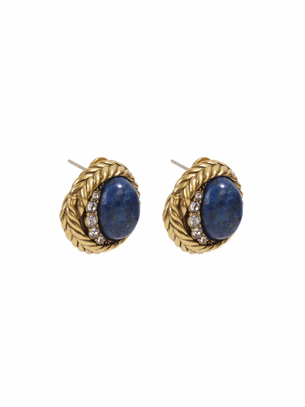 925 sterling silverGold Rope-Frame Blue Stone Stud Earrings with Crystal Accents